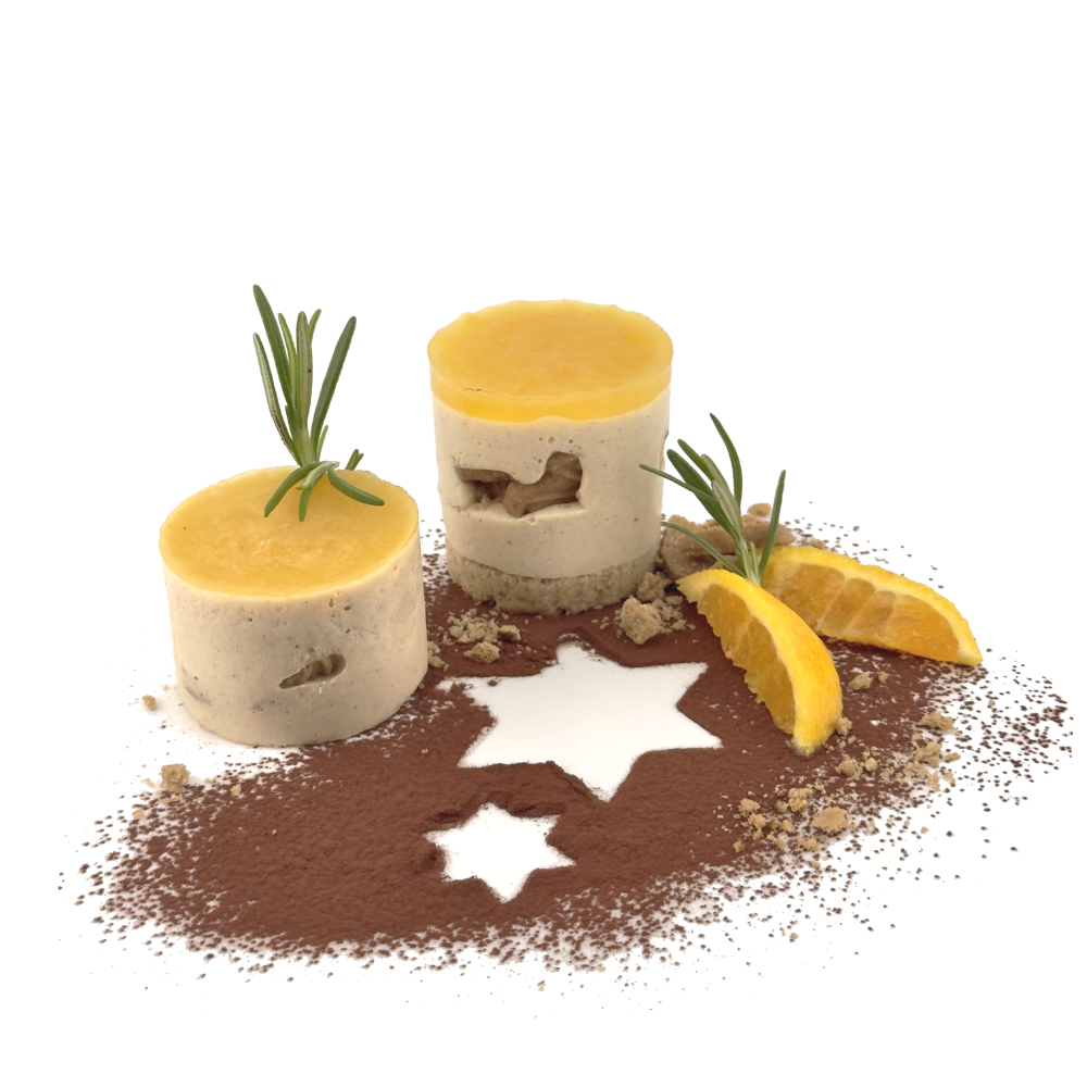 Spekulatius Tiramisu mit Orangengelee
Freistehend oder nachfüllbar für Gläser (140 ml)